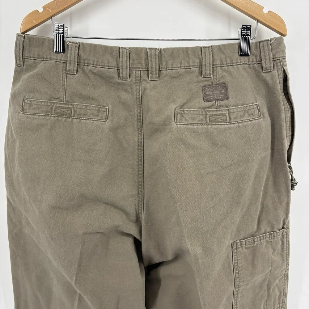 Columbia Pants Mens 36x30 Canvas Cargo Regular Fit Khaki Green Straight Stretch
